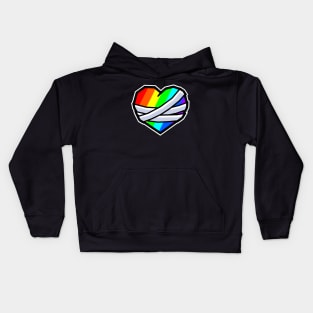 Big Colourful Rainbow Mending Heart with Bandages - Broken Heart Healing - Mending Heart Kids Hoodie